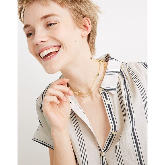 MADEWELL Central Shirt In Parkman Stripe White Blue Gauzy Button Up Top Size XXS - Picture 2 of 8